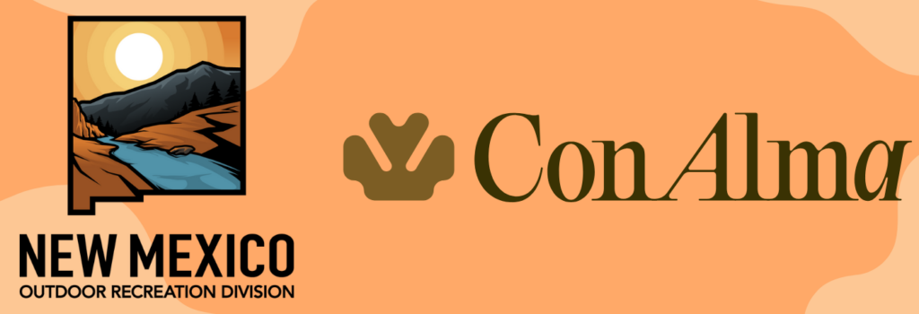 New Mexico outdoor Division and Con Alma logos with orange background